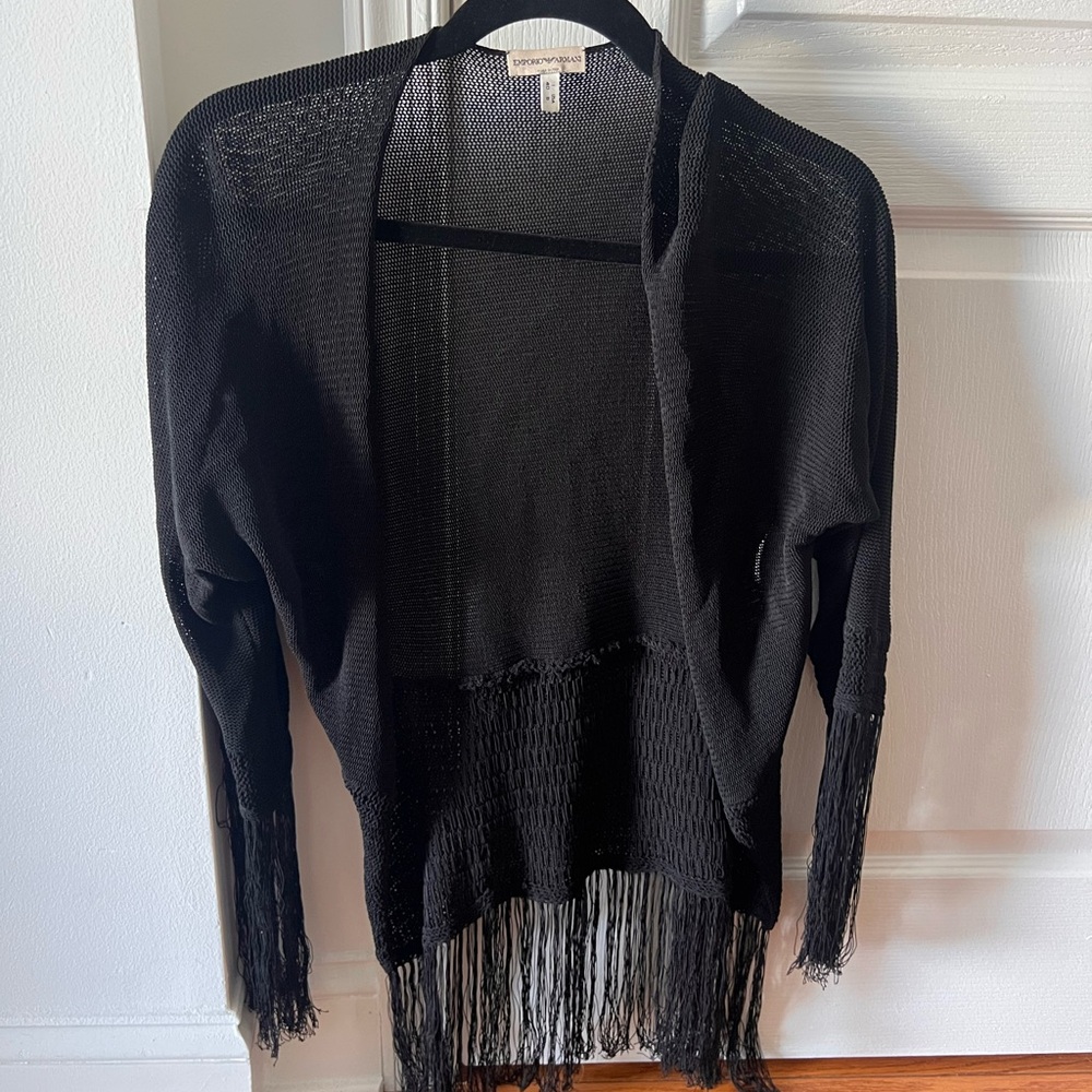 Armani Black Fringe Open-Front Sweater- made in Italy